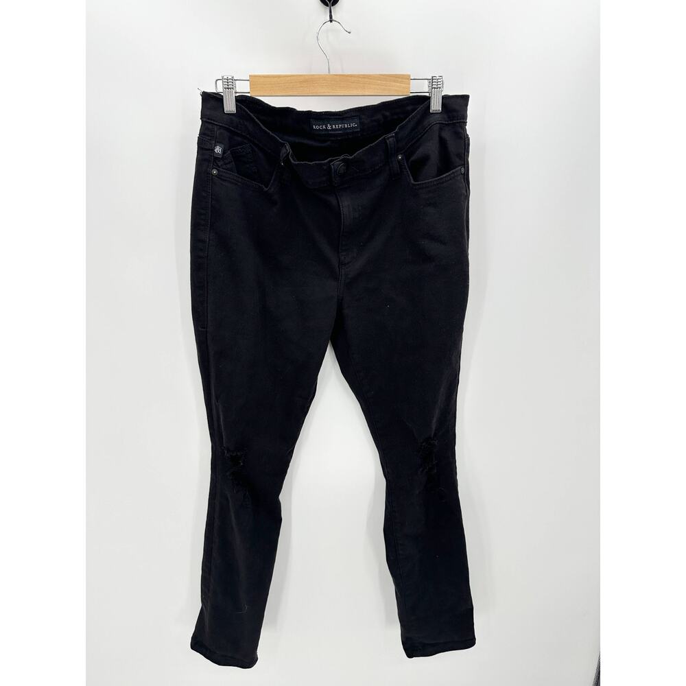 Rock & Republic Berlin Black Distressed Skinny Jeans Womens 16M‎ R013172